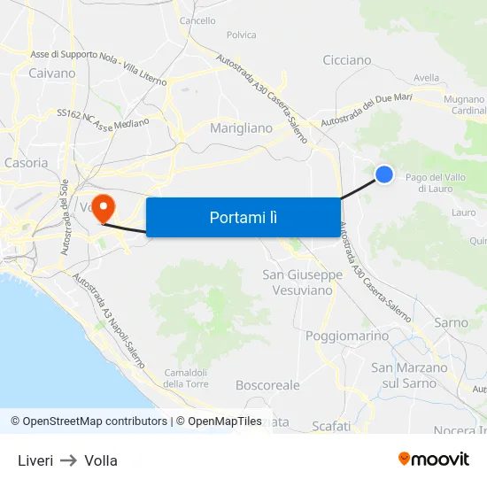 Liveri to Volla map