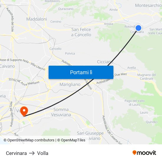 Cervinara to Volla map