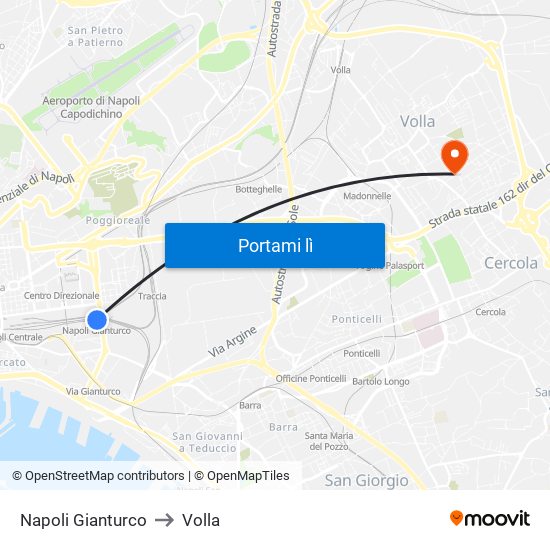 Napoli Gianturco to Volla map