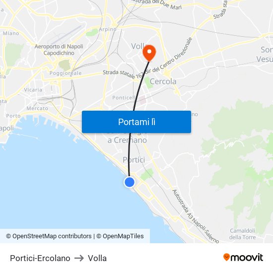 Portici-Ercolano to Volla map