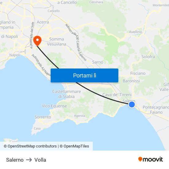 Salerno to Volla map