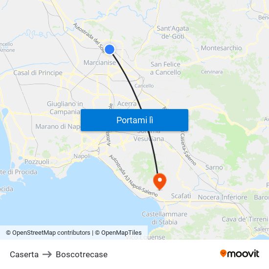 Caserta to Boscotrecase map