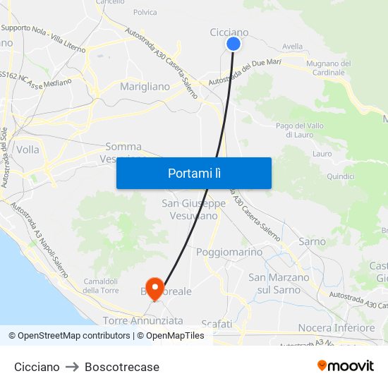 Cicciano to Boscotrecase map