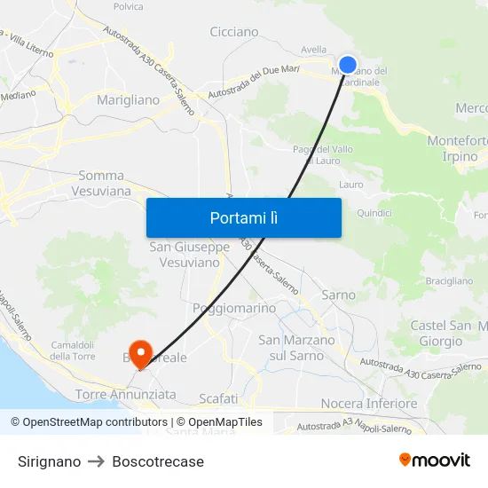 Sirignano to Boscotrecase map