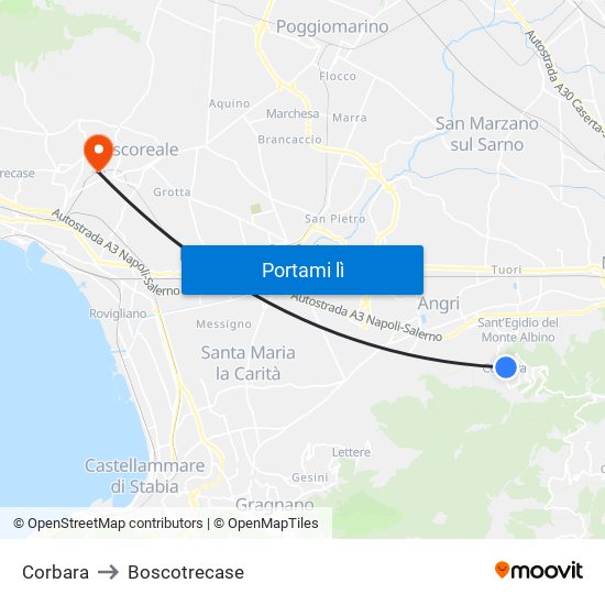 Corbara to Boscotrecase map