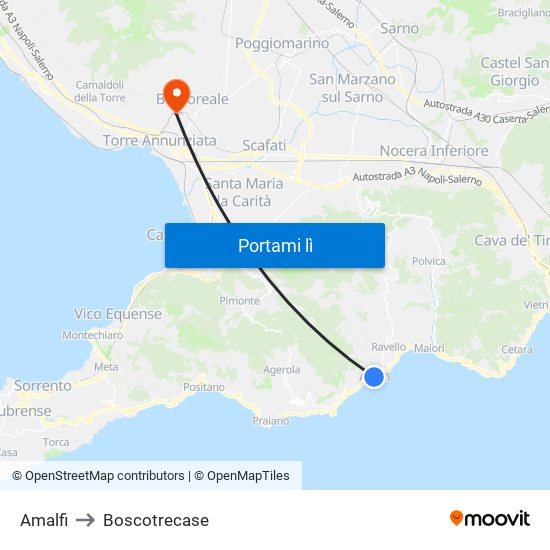 Amalfi to Boscotrecase map