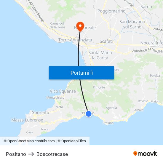 Positano to Boscotrecase map