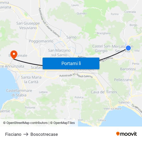 Fisciano to Boscotrecase map