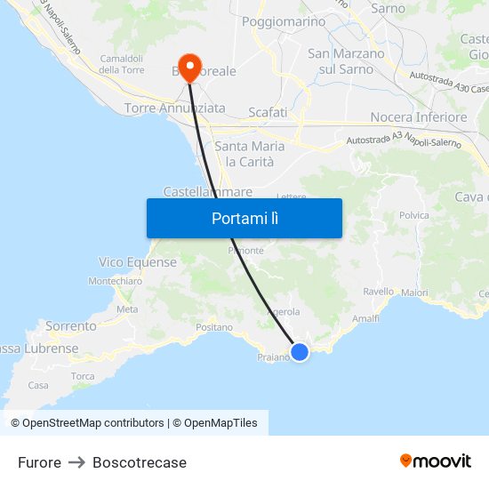 Furore to Boscotrecase map