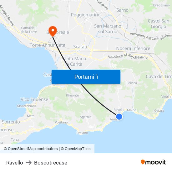 Ravello to Boscotrecase map