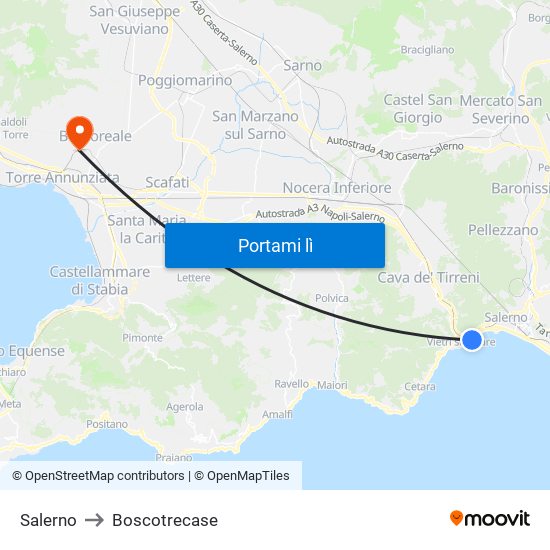 Salerno to Boscotrecase map