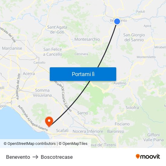 Benevento to Boscotrecase map