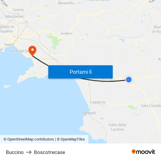 Buccino to Boscotrecase map
