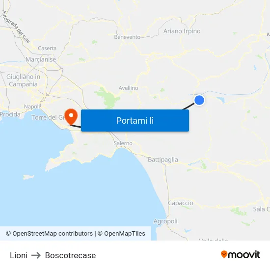 Lioni to Boscotrecase map