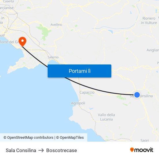Sala Consilina to Boscotrecase map