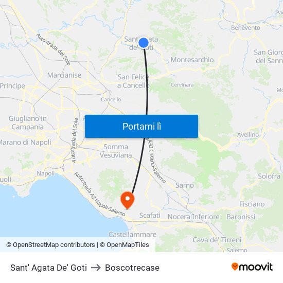 Sant' Agata De' Goti to Boscotrecase map