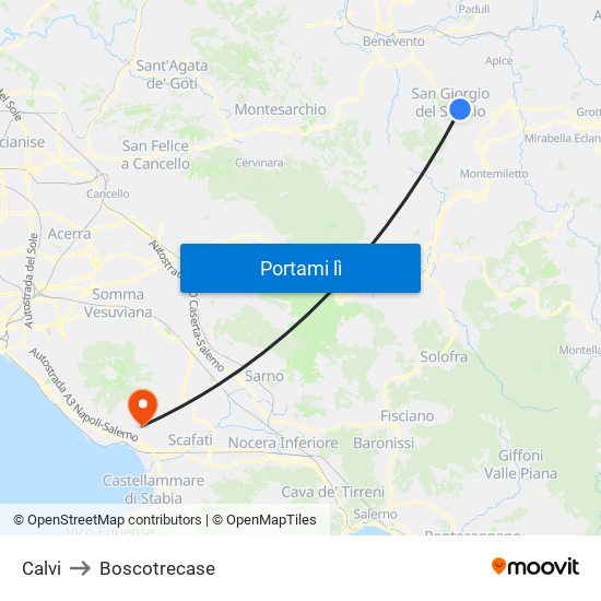 Calvi to Boscotrecase map