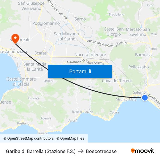 Garibaldi Barrella (Stazione F.S.) to Boscotrecase map