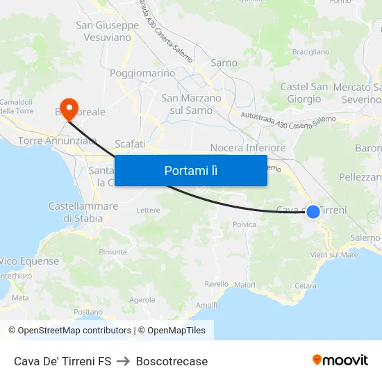 Cava De' Tirreni FS to Boscotrecase map
