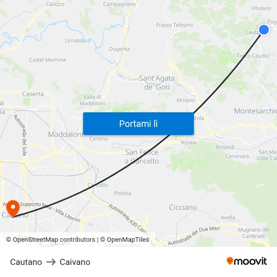 Cautano to Caivano map