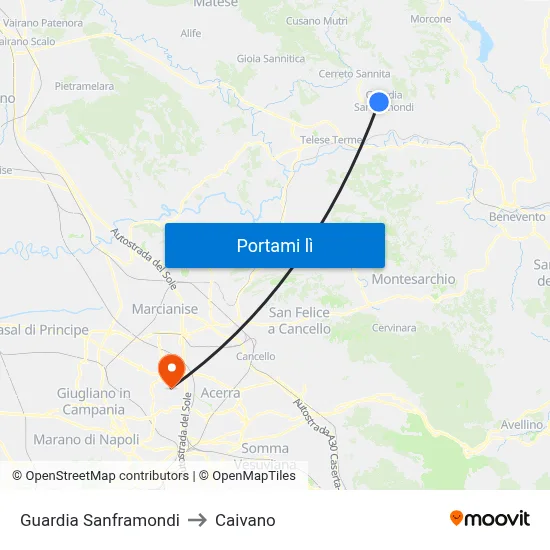 Guardia Sanframondi to Caivano map