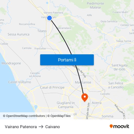 Vairano Patenora to Caivano map