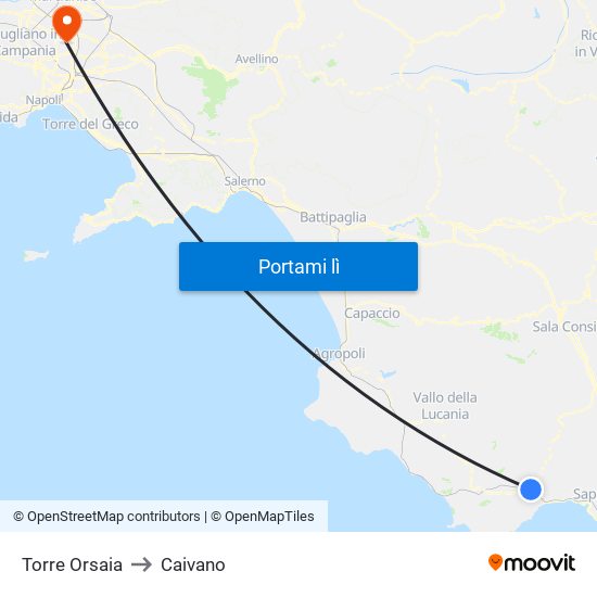 Torre Orsaia to Caivano map