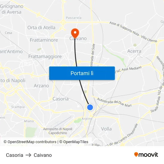 Casoria to Caivano map