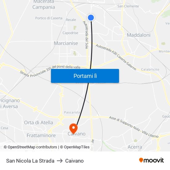 San Nicola La Strada to Caivano map