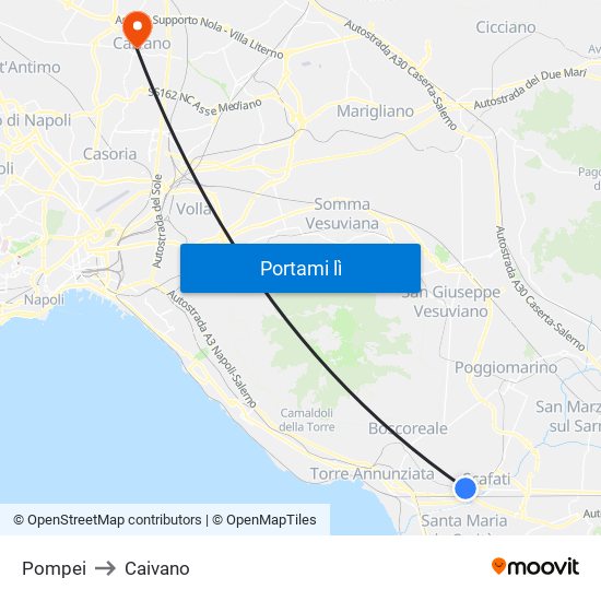 Pompei to Caivano map