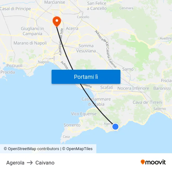 Agerola to Caivano map