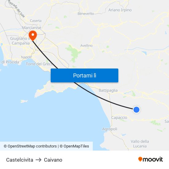 Castelcivita to Caivano map