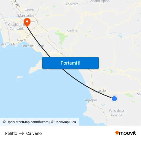 Felitto to Caivano map