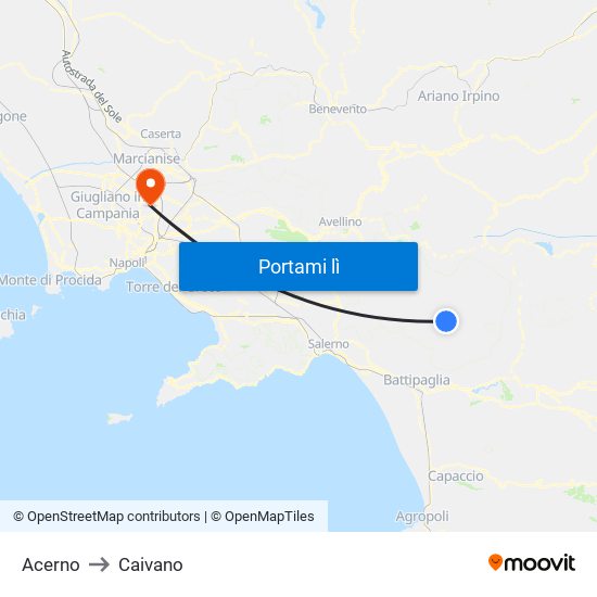 Acerno to Caivano map