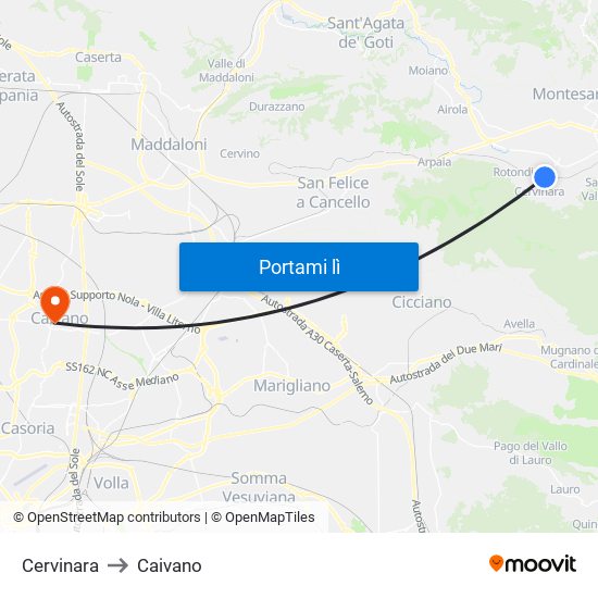 Cervinara to Caivano map