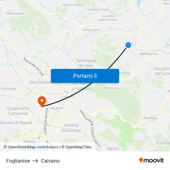 Foglianise to Caivano map
