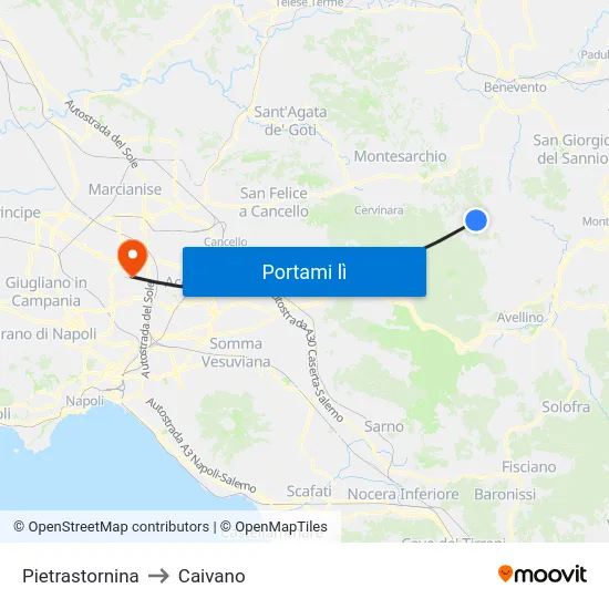 Pietrastornina to Caivano map