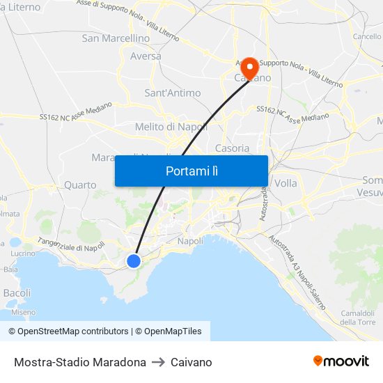 Mostra-Stadio Maradona to Caivano map