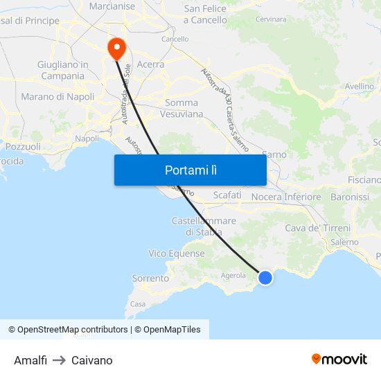 Amalfi to Caivano map