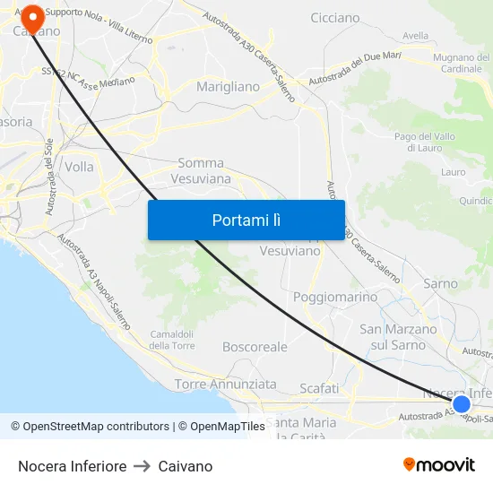 Nocera Inferiore to Caivano map