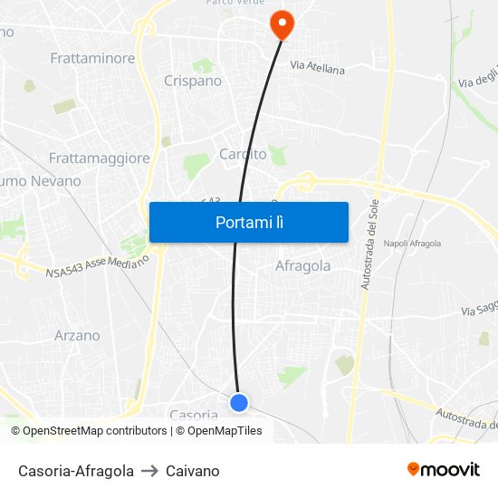 Casoria-Afragola to Caivano map