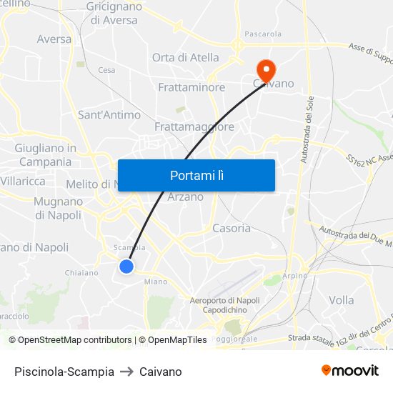 Piscinola-Scampia to Caivano map