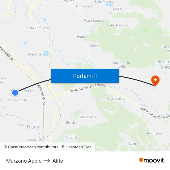 Marzano Appio to Alife map