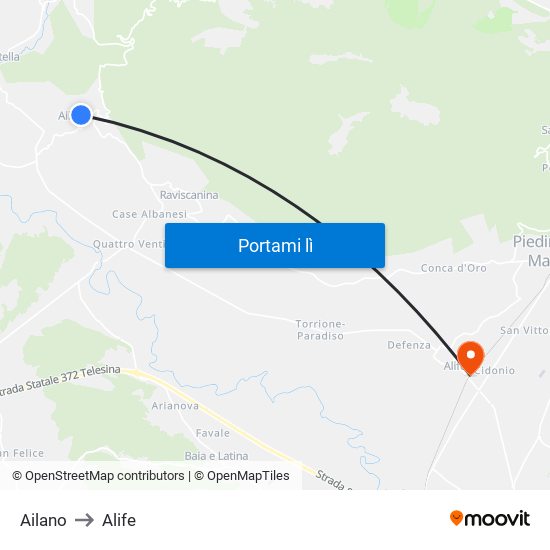 Ailano to Alife map