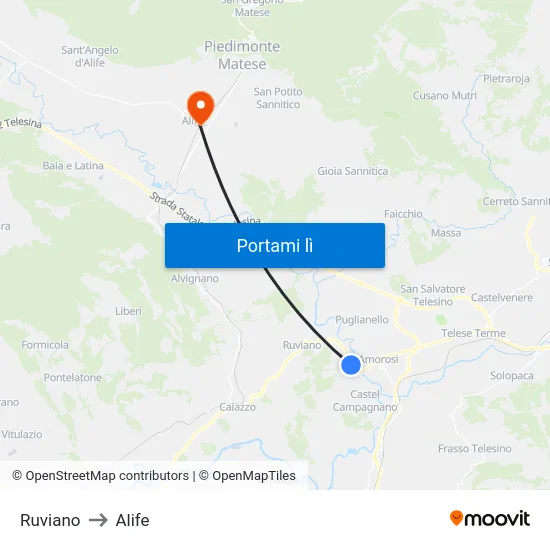 Ruviano to Alife map