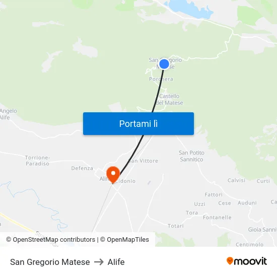 San Gregorio Matese to Alife map