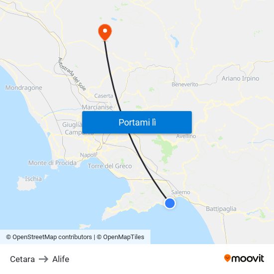 Cetara to Alife map