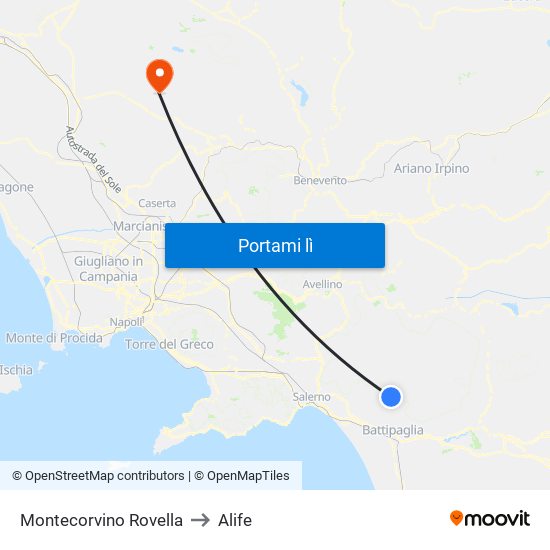 Montecorvino Rovella to Alife map