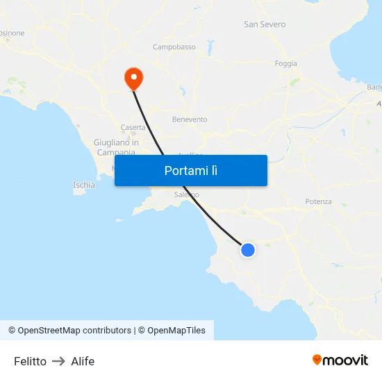 Felitto to Alife map