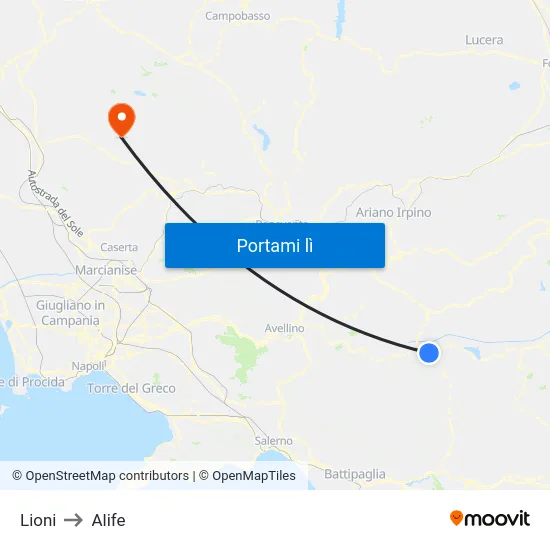 Lioni to Alife map
